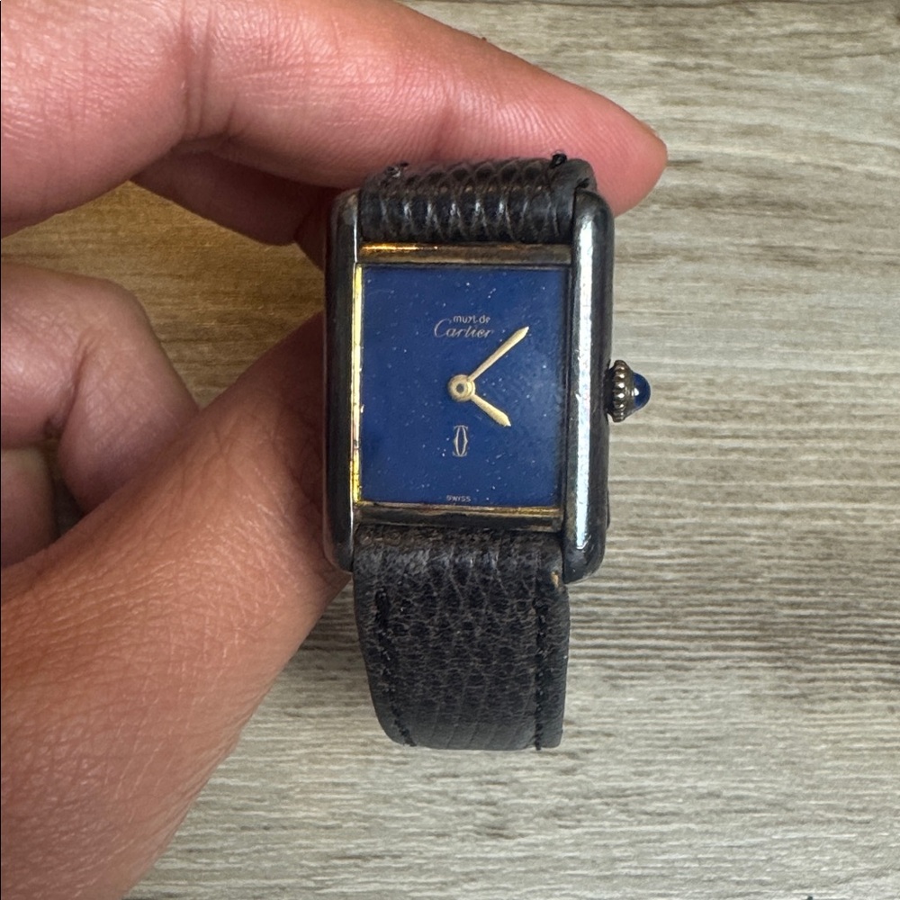Cartier Must De Cartier 18k Electroplated 23mm Lapis Lazuli Vintage Ladies Watch